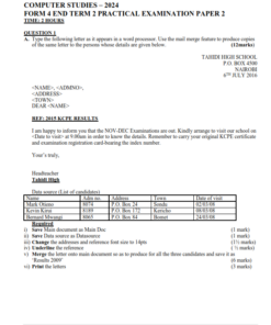 2024 FORM 4  COMPUTER STUDIES PAPER 1-3 END TERM 2 EXAMINATIONS  WITH MARKING SCHEMES