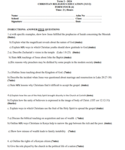 2024 FORM 4  CRE PAPER 1-2 END TERM 2 EXAMINATIONS  WITH MARKING SCHEMES