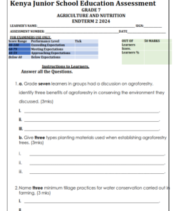2024 GRADE 7 AGRICULTURE AND NUTRITION  END TERM 2 EXAMS WITH MARKING SCHEME