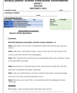 2024 GRADE 7 ENGLISH   END TERM 2 EXAMS WITH MARKING SCHEME
