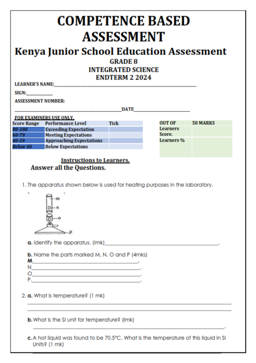 2024 GRADE 7 INTEGRATED SCIENCE END TERM 2 EXAMS WITH MARKING SCHEME ...