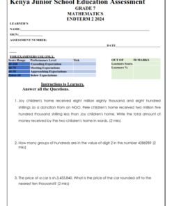 2024 GRADE 7 MATHEMATICS  END TERM 2 EXAMS WITH MARKING SCHEME