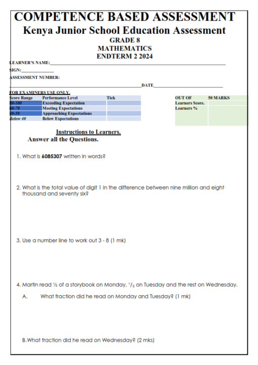 2024 Grade 8 End Term 2 Examinations with Marking Schemes – Set 1 ...