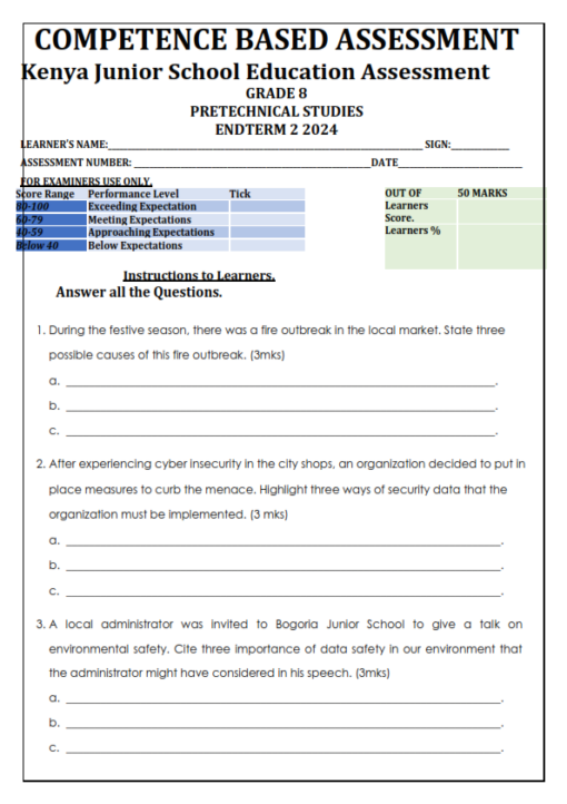 2024 GRADE 8 PRE-TECHNICAL STUDIES END TERM 2 EXAMS WITH MARKING SCHEME ...
