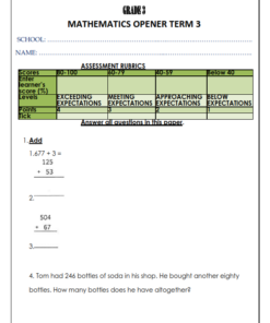 2024 Grade 1 Term 3 Opener Exams with Marking Schemes