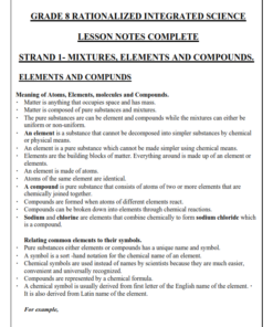 GRADE 8 RATIONALIZED INTEGRATED SCIENCE LESSON NOTES