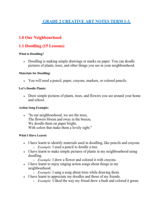 SIMPLIFIED GRADE 2 RATIONALIZED CREATIVE ARTS LESSON NOTES – TERM 3 ...