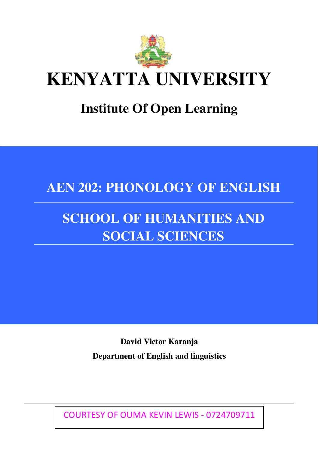 AEN 202: PHONOLOGY OF ENGLISH  NOTES -KENYATTA UNIVERSITY