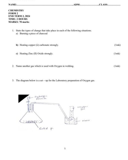 2024 Form 2 Chemistry End of Term 3 Exams with Marking Scheme - Elimu ...