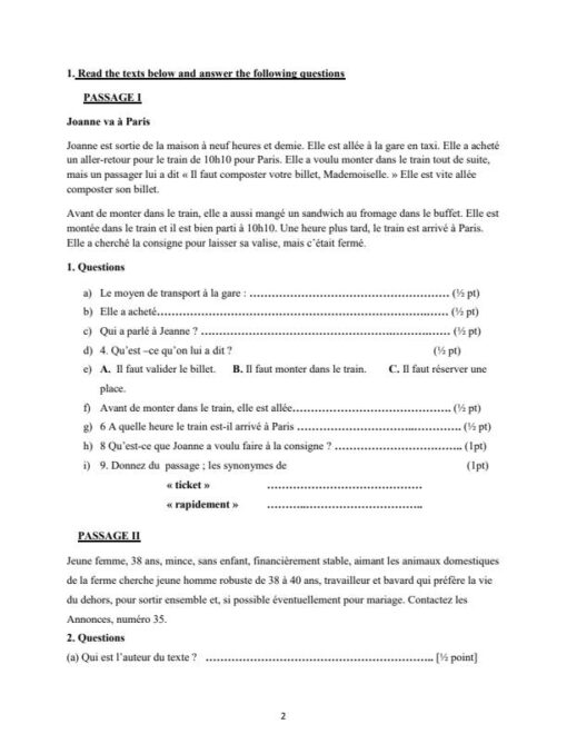 2024 Form 2 French End of Term 3 Exams with Marking Scheme - Elimu ...
