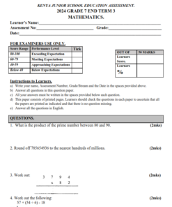 2024 Grade 7 End Term 3 Examinations with Marking Schemes- Set 1