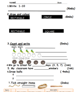 2024 Pre-Primary (PP) 1 Mid Term 1 Exams – Set 2