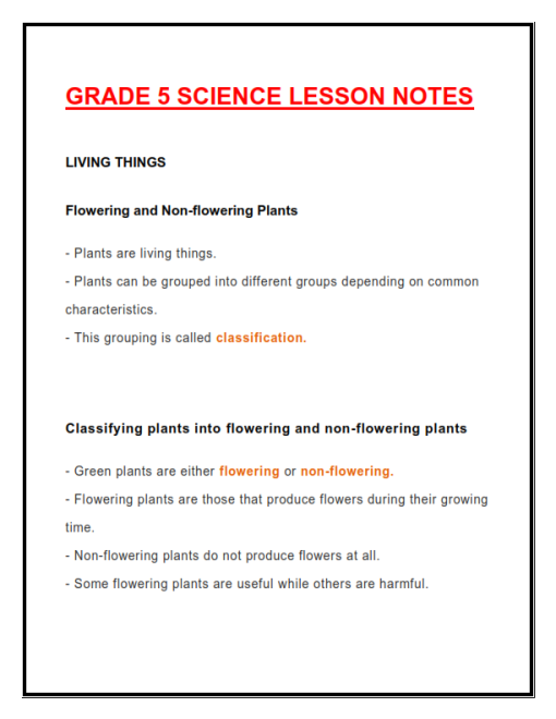 GRADE 5 SCIENCE TECHNOLOGY LESSON NOTES - TERM 1-3 - Elimu Cloud ...
