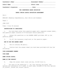 2025 Grade 9 English Paper 1 Mid Term 2 Exam