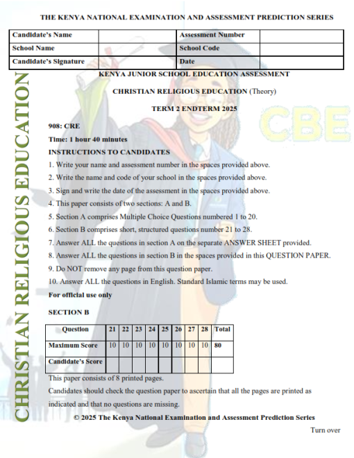 2025 Grade 9 CRE End of Term 2 Exam with Marking Scheme - Elimu Cloud ...