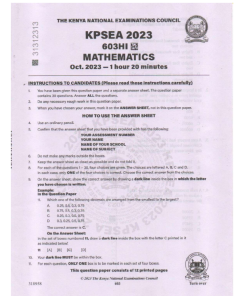 KNEC KPSEA PAST PAPERS 2023