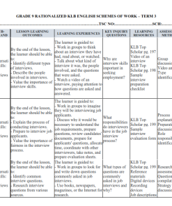 GRADE 9 RATIONALIZED KLB ENGLISH SCHEMES OF WORK – TERM 3