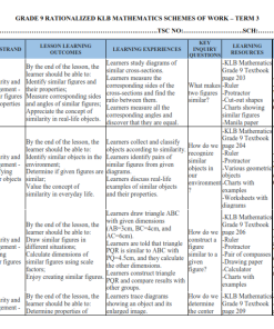 GRADE 9 RATIONALIZED KLB MATHEMATICS SCHEMES OF WORK – TERM 3