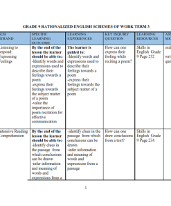 GRADE 9 RATIONALIZED SKILLS IN ENGLISH SCHEMES OF WORK - TERM 3