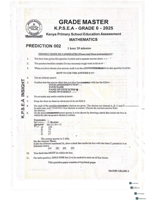 2025 GRADE 6 KPSEA GRAND MASTER PREDICTION 002 EXAMS WITH ANSWERS ...