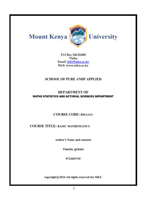 BMA 1111: BASIC MATHEMATICS LECTURE NOTES - Elimu Cloud | Notes, Exams ...