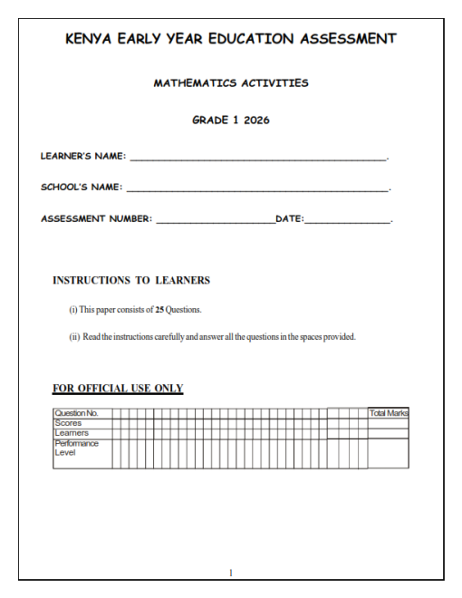2026 Grade 1 Term 1 Opener Exams with Marking Schemes - Elimu Cloud ...