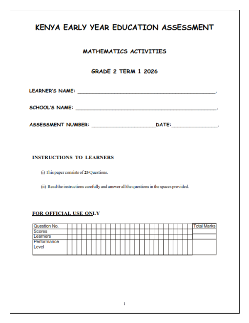 2026 Grade 2 Term 1 Opener Exams with Marking Schemes - Elimu Cloud ...