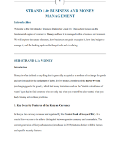 Grade 10 Business Studies  Business and Money Management (Strand 1.0) Notes
