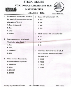 2026 GRADE 5 STEGA SERIES 002 EXAMS WITH MARKING SCHEMES