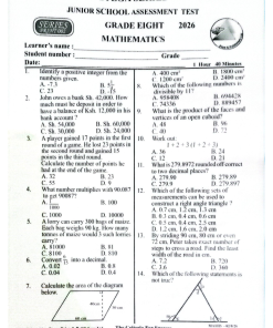 2026 GRADE 8 STEGA SERIES 002 EXAMS WITH MARKING SCHEMES
