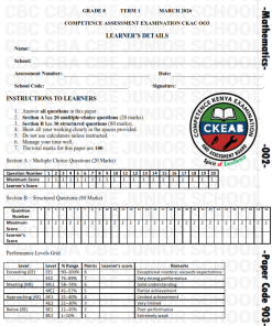 2026 GRADE 8 MATHEMATICS END TERM 1  EXAM WITH MARKING SCHEME