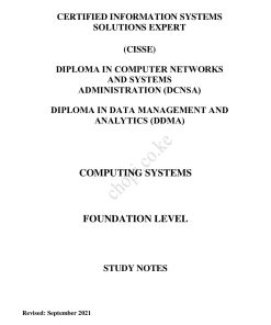COMPUTING SYSTEMS NOTES - CISSE FOUNDATION LEVEL