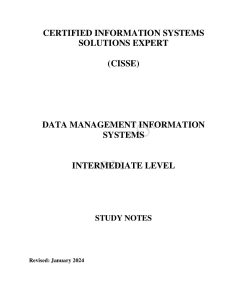DATA MANAGEMENT INFORMATION SYSTEMS NOTES -CISSE INTERMEDIATE LEVEL
