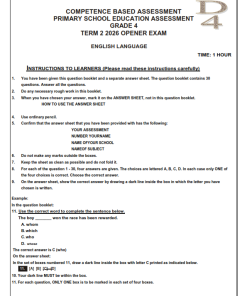 2026 GRADE 4 OPENER EXAMS WITH MARKING – SET 1