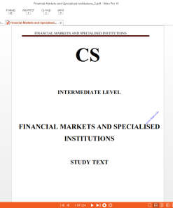 FINANCIAL MARKETS AND SPECIALISED INSTITUTIONS - CS INTERMEDIATE LEVEL