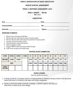 2026 Grade 10 Chemistry Mid Term 2  Exam with Marking Scheme