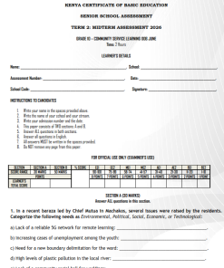 2026 Grade 10 Community Service Learning (CSL) Mid Term 2  Exam with Marking Scheme