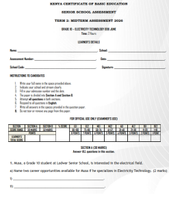 2026 Grade 10 Electricity Mid Term 2  Exam with Marking Scheme