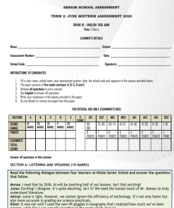 2026 Grade 10 English Mid Term 2  Exam with Marking Scheme