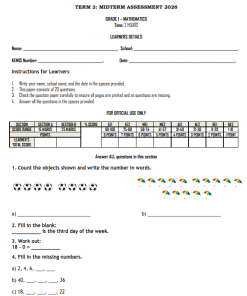 2026 GRADE 1 MID TERM 2 EXAMS WITH MARKING SCHEMES - SET 2