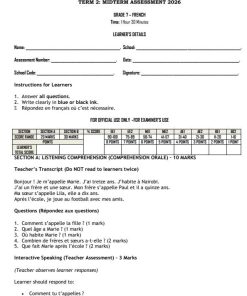 2026 Grade 7 French Mid Term 2  Exam with Marking Scheme