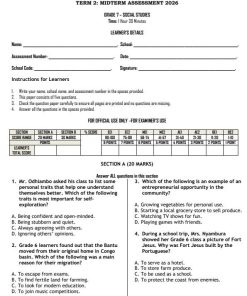 2026 Grade 7 Social Studies Mid Term 2  Exam with Marking Scheme