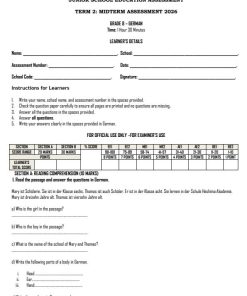 2026 Grade 8 German Mid Term 2 Exam with Marking Scheme