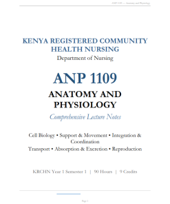 ANP 1109 — Anatomy and Physiology KMTC Lecture Notes