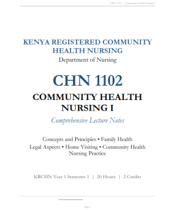 CHN 1102 — Community Health Nursing I  Lecture Notes -KMTC