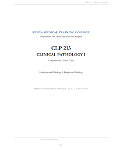 CLP 213: Clinical Pathology I Lecture Notes - KMTC