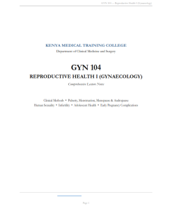GYN 104: Reproductive Health I (Gynaecology) Lecture Notes -KMTC