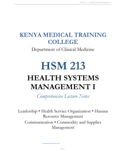 HSM 213: Health Systems Management I KMTC  Notes -KMTC