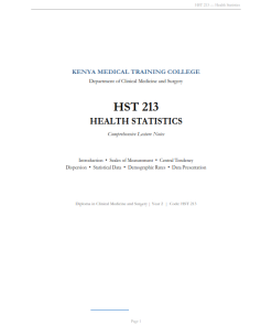 HST 213: Health Statistics  Lesson  Notes - KMTC