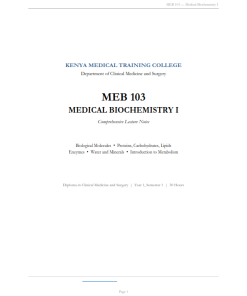 MEB 103: Medical Biochemistry I  Notes - KMTC